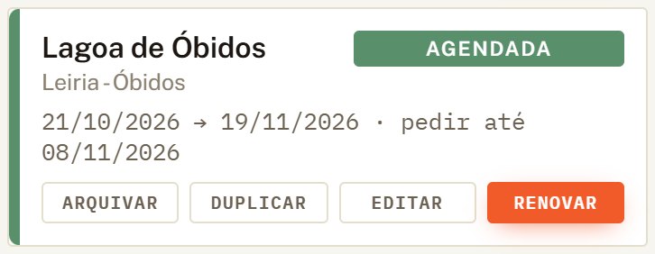 Cartão da zona Lagoa de Óbidos agendada.