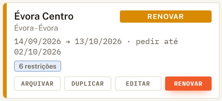 Cartão de uma zona a renovar, com a data limite para pedir.