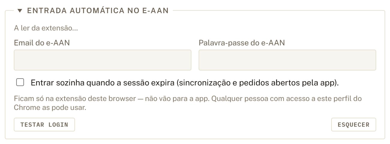Secção Entrada automática no e-AAN.