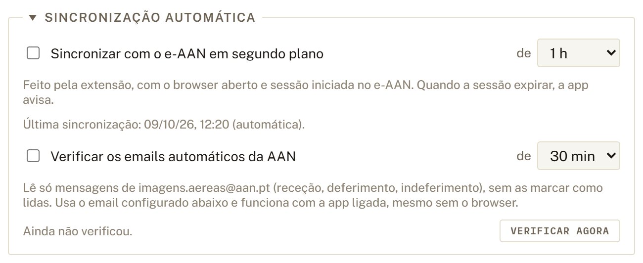 Secção Sincronização automática: e-AAN em segundo plano e emails da AAN.